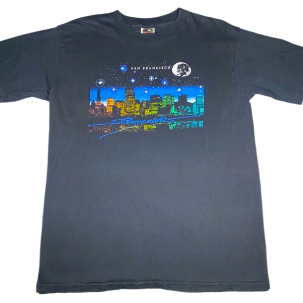 Vintage T-Shirt Men’s XL Black Single Stitch Made in USA San Francisco Neon Crew